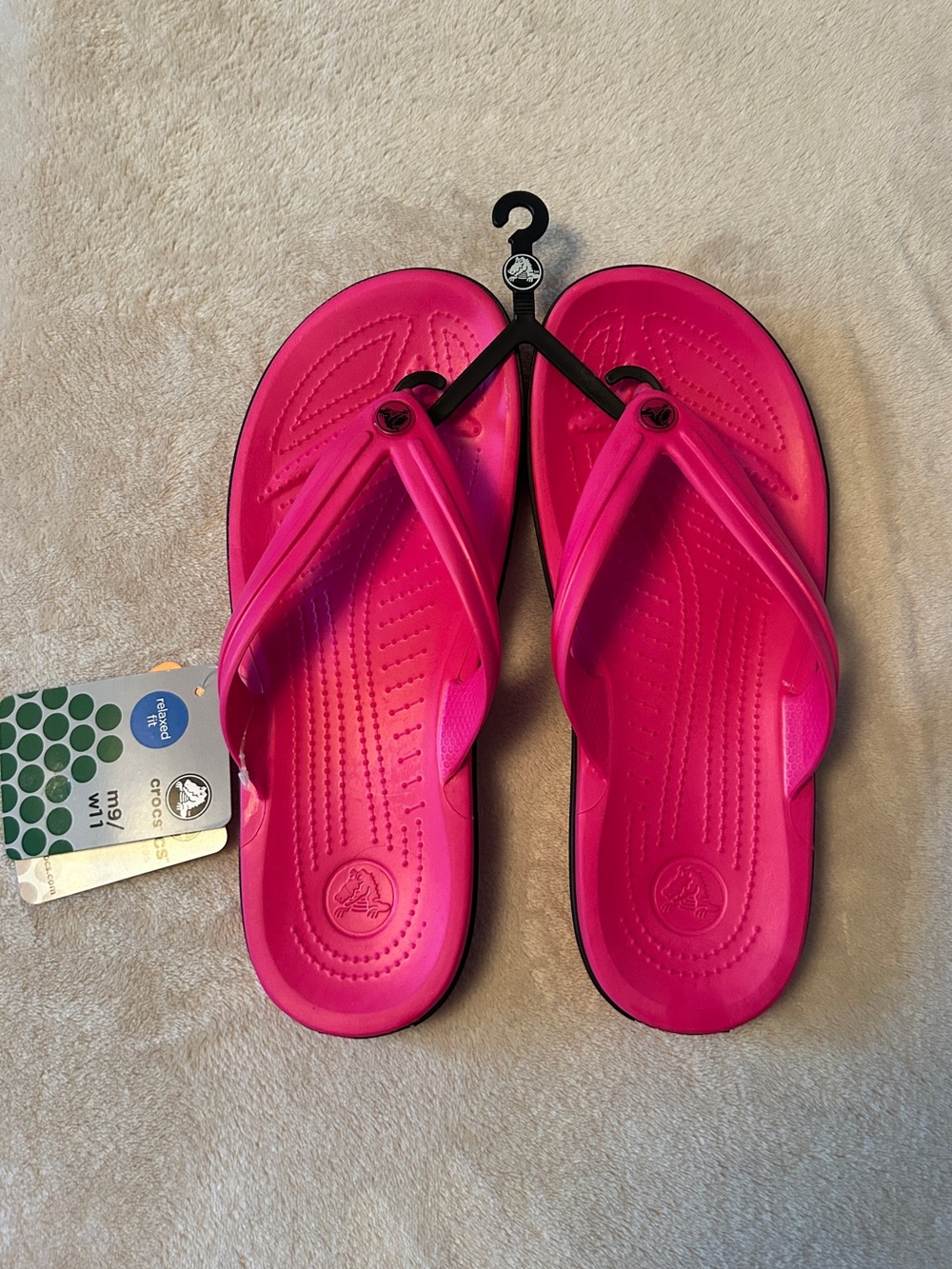 CROCS Women's Crocband Flip Candy Pink Flip Flop Sandals - Picture 2 of 6